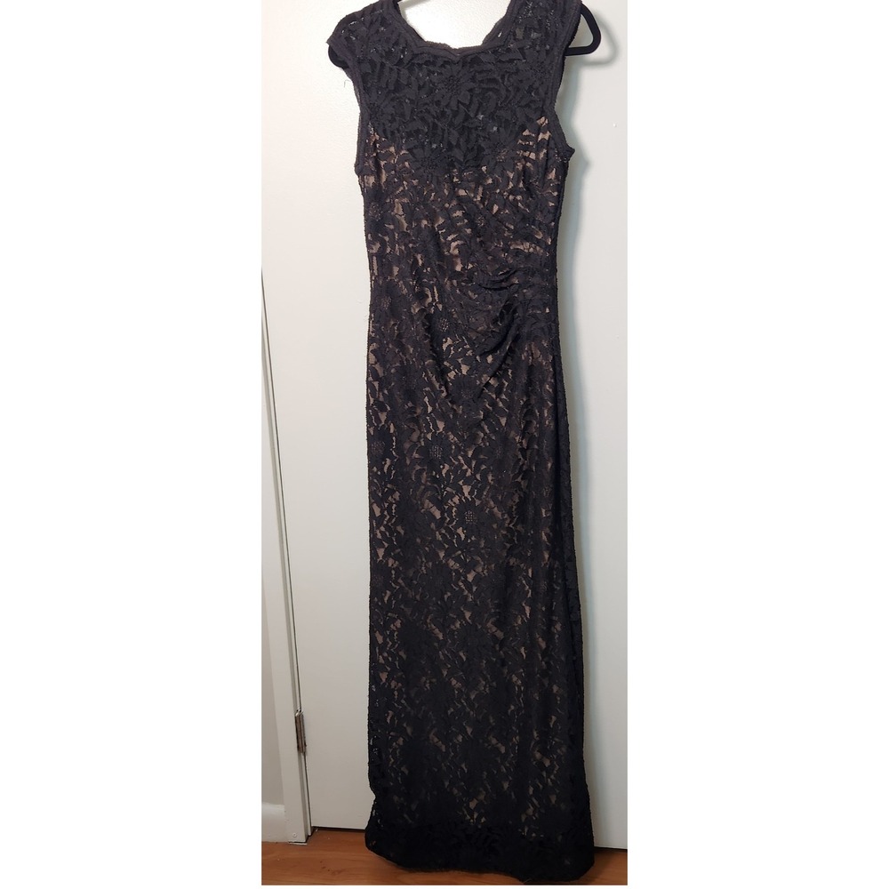 X byβ Escape Black Lace Overlay Maxi Dress Gown Ruched Waist Sz 8 Zip Sleeveless